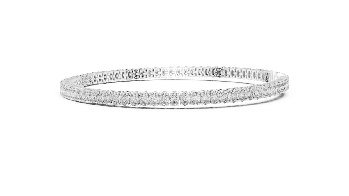 White gold 11.85 ct oval cut diamond tennis bracelet, angled view