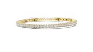 Yellow gold 11.85 ct oval cut diamond tennis bracelet, angled view
