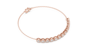 Rose gold 1.43 ct round diamond chain bracelet, angled view