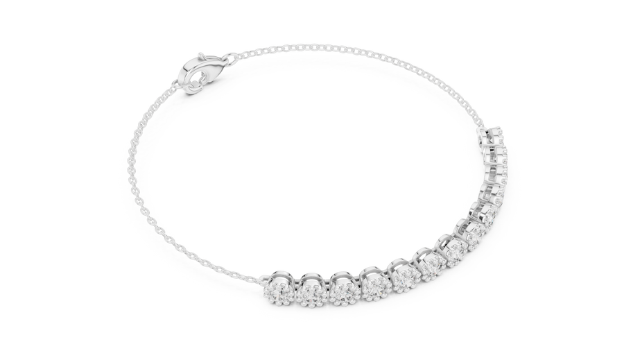 White gold 1.43 ct round diamond chain bracelet, angled view