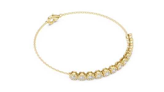 Yellow gold 1.43 ct round diamond chain bracelet, angled view