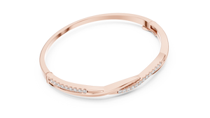Rose gold 0.70 ct twisted diamond bangle bracelet, angled view