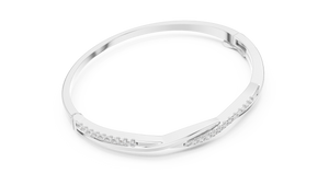 White gold 0.70 ct twisted diamond bangle bracelet, angled view