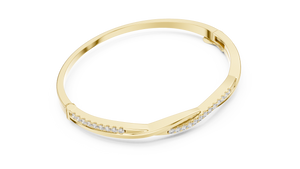 Yellow gold 0.70 ct twisted diamond bangle bracelet, angled view