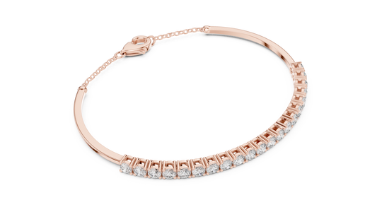 Rose gold 2.31 ct diamond bar bangle bracelet, angled view