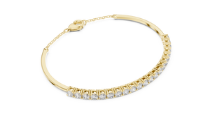 Yellow gold 2.31 ct diamond bar bangle bracelet, angled view