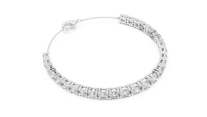 White gold 8.07 ct graduated round diamond tennis bracelet, angled view