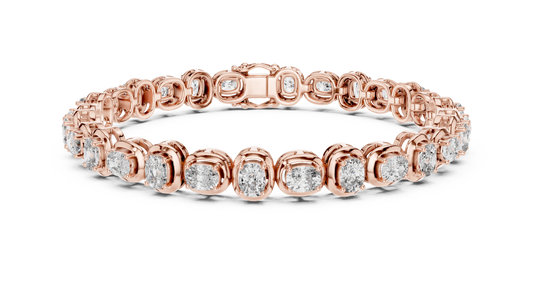 Rose gold 6.82 ct east west cushion cut lab grown diamond tennis bracelet, front view