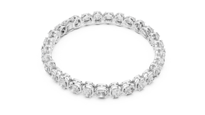 White gold east west cushion cut lab grown diamond tennis bracelet, side view
