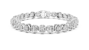 White gold 6.82 ct east west cushion cut lab grown diamond tennis bracelet, front view