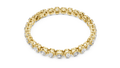Yellow gold east west cushion cut lab grown diamond tennis bracelet, side view