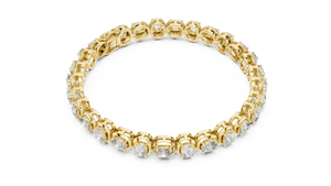 Yellow gold east west cushion cut lab grown diamond tennis bracelet, side view