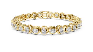 Yellow gold 6.82 ct east west cushion cut lab grown diamond tennis bracelet, front view