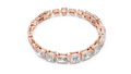 Rose gold radiant and asscher cut lab grown diamond station bracelet, side view