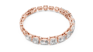 Rose gold radiant and asscher cut lab grown diamond station bracelet, side view