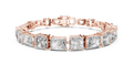Rose gold 13.44 ct radiant and asscher cut lab grown diamond station bracelet, front view