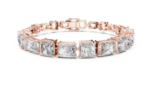 Rose gold 13.44 ct radiant and asscher cut lab grown diamond station bracelet, front view