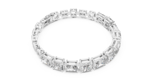 White gold radiant and asscher cut lab grown diamond station bracelet, side view