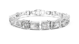 White gold 13.44 ct radiant and asscher cut lab grown diamond station bracelet, front view
