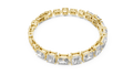Yellow gold radiant and asscher cut lab grown diamond station bracelet, side view