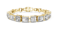 Yellow gold 13.44 ct radiant and asscher cut lab grown diamond station bracelet, front view