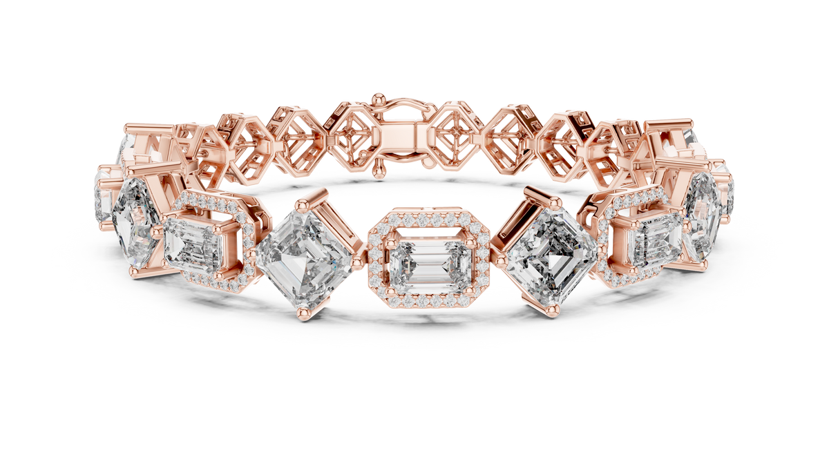 Rose gold 12.04 ct art deco kite set lab grown diamond bracelet, front view