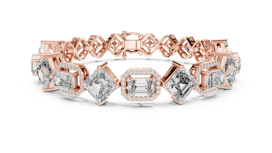 Rose gold 12.04 ct art deco kite set lab grown diamond bracelet, front view
