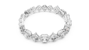 White gold art deco kite set asscher and emerald lab grown diamond bracelet, side view