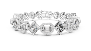 White gold 12.04 ct art deco kite set lab grown diamond bracelet, front view