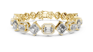 Yellow gold 12.04 ct art deco kite set lab grown diamond bracelet, front view