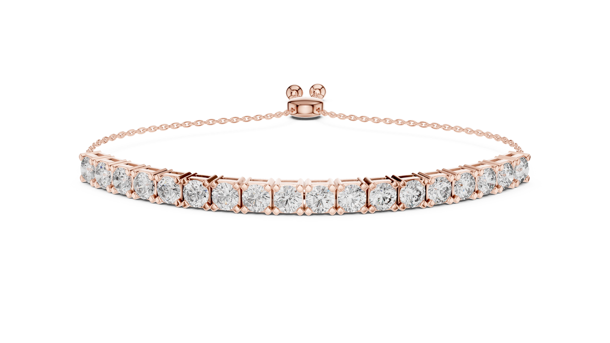 Rose gold 5.94 ct lab grown diamond tennis bolo bracelet, front view
