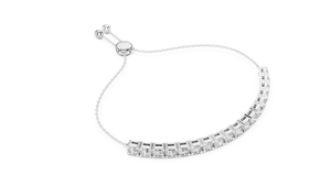 White gold adjustable lab grown diamond tennis bolo bracelet, side view