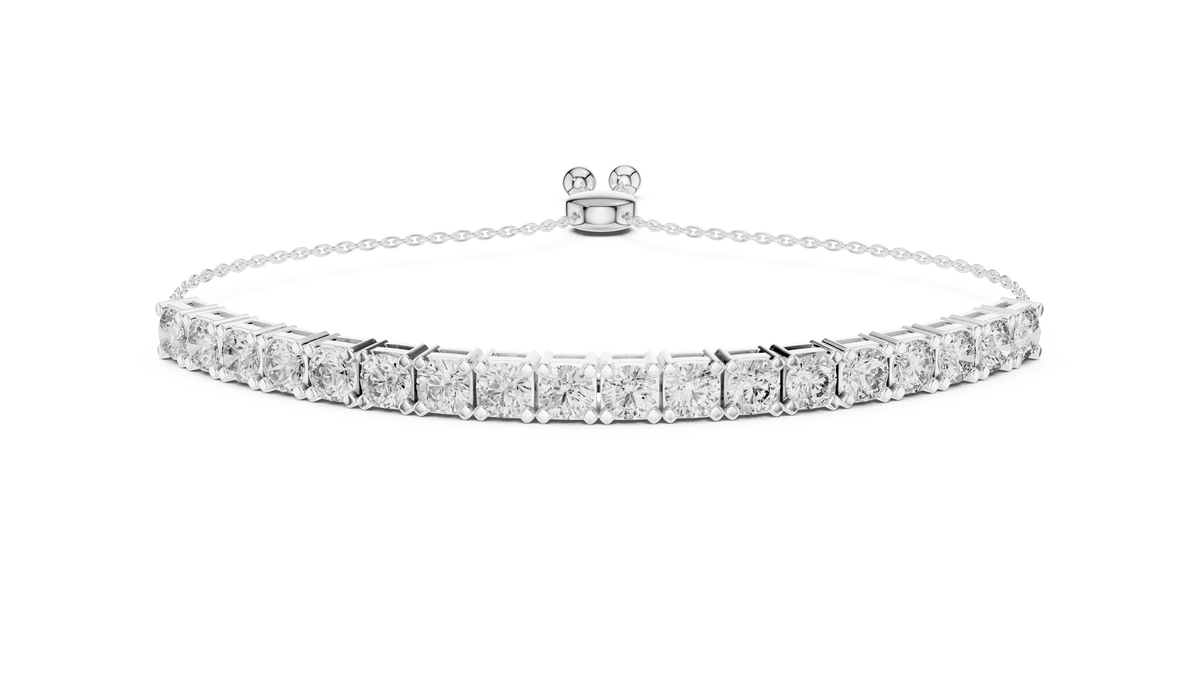 White gold 5.94 ct lab grown diamond tennis bolo bracelet, front view