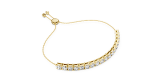 Yellow gold adjustable lab grown diamond tennis bolo bracelet, side view