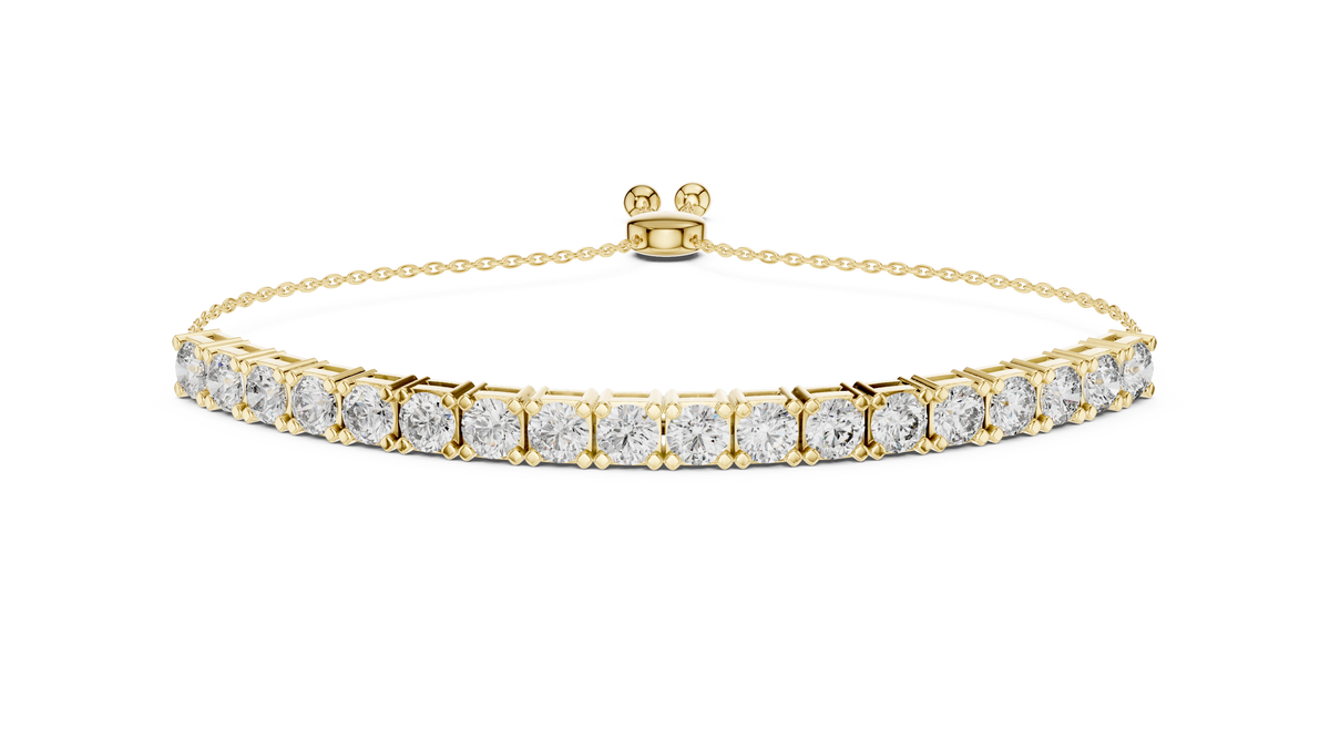 Yellow gold 5.94 ct lab grown diamond tennis bolo bracelet, front view