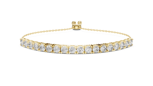 Yellow gold 5.94 ct adjustable lab grown diamond tennis bolo bracelet, front view