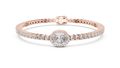 Rose gold 4.34 ct oval halo lab grown diamond tennis bracelet, front view