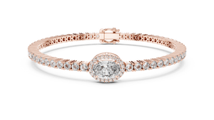 Rose gold 4.34 ct oval halo lab grown diamond tennis bracelet, front view