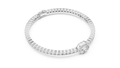White gold oval halo lab grown diamond tennis bracelet, side view