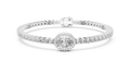 White gold 4.34 ct oval halo lab grown diamond tennis bracelet, front view