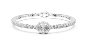 White gold 4.34 ct oval halo lab grown diamond tennis bracelet, front view