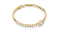 Yellow gold oval halo lab grown diamond tennis bracelet, side view
