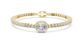 Yellow gold 4.34 ct oval halo lab grown diamond tennis bracelet, front view