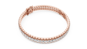 Rose gold emerald cut lab grown diamond tennis bracelet, side view
