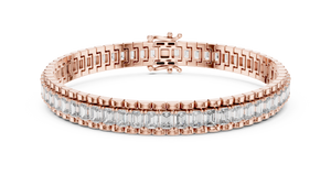 Rose gold 12 ct emerald cut lab grown diamond tennis bracelet, front view