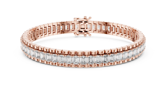 Rose gold 12 ct emerald cut lab grown diamond tennis bracelet, front view