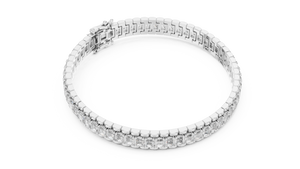 White gold emerald cut lab grown diamond tennis bracelet, side view