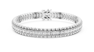 White gold 12 ct emerald cut lab grown diamond tennis bracelet, front view