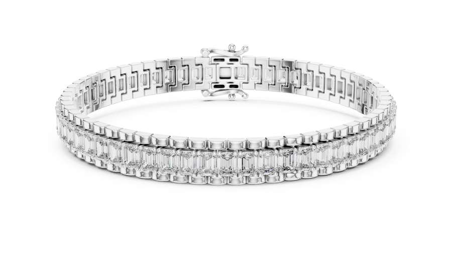 White gold 12 ct emerald cut lab grown diamond tennis bracelet, front view