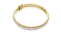 Yellow gold emerald cut lab grown diamond tennis bracelet, side view